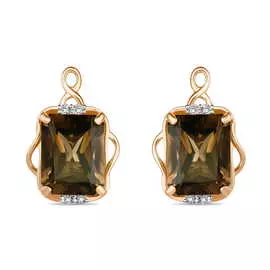 Золотые Серьги c кварцем и фианитами