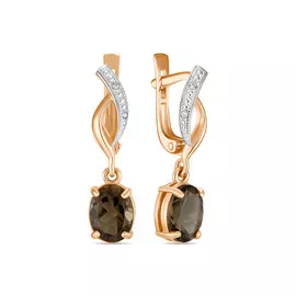 Золотые серьги c кварцем и фианитами