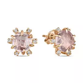 Золотые серьги c кварцем и фианитами