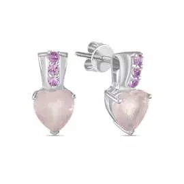 Золотые серьги c кварцем и цветными сапфирами