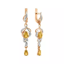 Золотые серьги c наноситал султанитами и фианитами