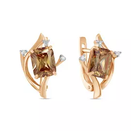 Золотые серьги c наноситал султанитами и фианитами