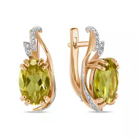 Золотые серьги c наноситал султанитами и фианитами