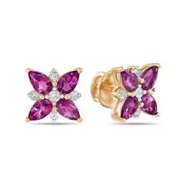 Золотые серьги c родолитами