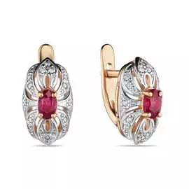 Золотые серьги c рубинами и фианитами