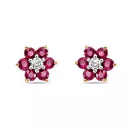 Золотые Серьги c рубинами и цветными сапфирами