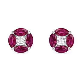 Золотые серьги c рубинами и цветными сапфирами