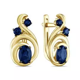 Золотые серьги c сапфирами и цветными сапфирами
