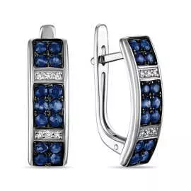 Золотые серьги c бриллиантами и сапфирами