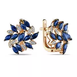 Золотые серьги c бриллиантами и сапфирами