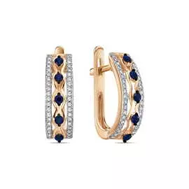 Золотые серьги c бриллиантами и сапфирами