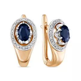 Золотые серьги c бриллиантами и сапфирами