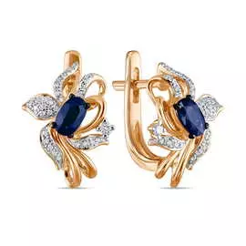 Золотые серьги c бриллиантами и сапфирами