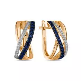 Золотые серьги c бриллиантами и сапфирами