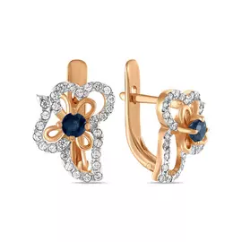 Золотые серьги c сапфирами и фианитами