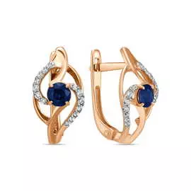 Золотые Серьги c сапфирами и фианитами
