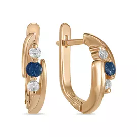 Золотые Серьги c сапфирами и фианитами