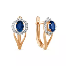 Золотые серьги c сапфирами и фианитами