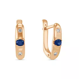Золотые серьги c сапфирами и фианитами