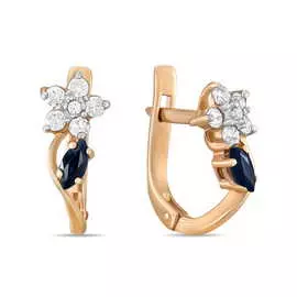 Золотые Серьги c сапфирами и фианитами