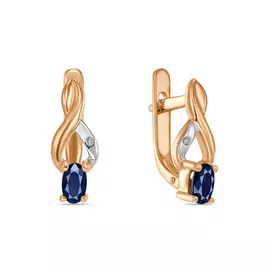 Золотые серьги c сапфирами и фианитами