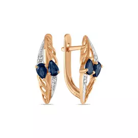 Золотые Серьги c сапфирами и фианитами