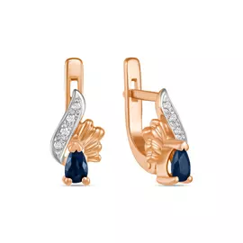 Золотые Серьги c сапфирами и фианитами