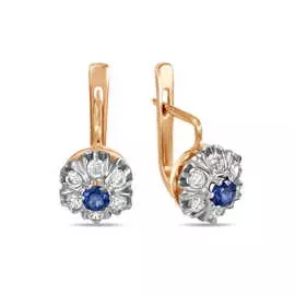Золотые серьги c сапфирами и фианитами