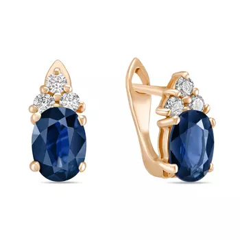 Золотые серьги c сапфирами и фианитами