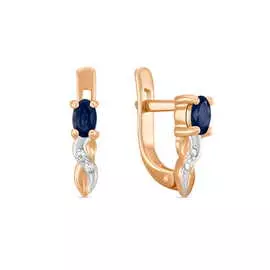 Золотые серьги c сапфирами и фианитами