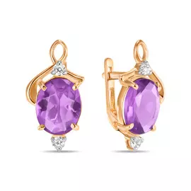 Золотые серьги c синтетический александритами и фианитами