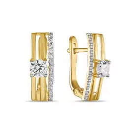 Золотые Серьги c сваровски и фианитами