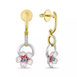 Золотые Серьги c топазами, бриллиантами и эмалью