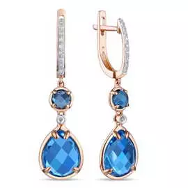 Золотые серьги c топазами и бриллиантами