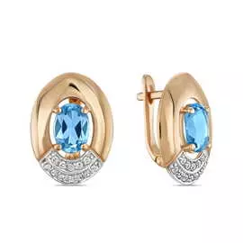 Золотые Серьги c топазами и фианитами