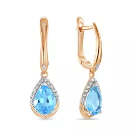 Золотые серьги c топазами и фианитами