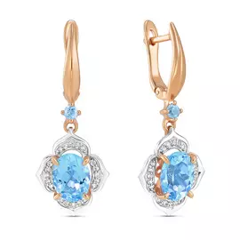 Золотые серьги c топазами и фианитами