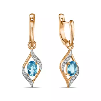 Золотые серьги c топазом и фианитами