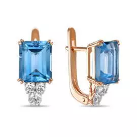 Золотые серьги c топазами и фианитами