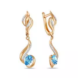 Золотые серьги c топазами и фианитами