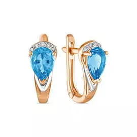 Золотые Серьги c топазами и фианитами