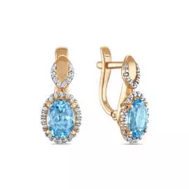 Золотые серьги c топазом и фианитами