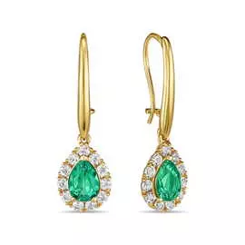 Золотые серьги c топазом и нано изумрудами