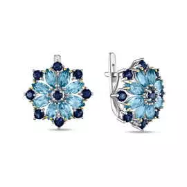 Золотые серьги c топазами и сапфирами