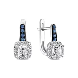 Золотые серьги c топазом, бриллиантами и цветными сапфирами