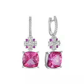 Золотые серьги c топазом, бриллиантами и сапфирами