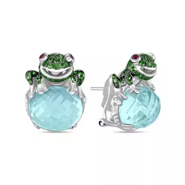 Золотые серьги c топазом, гранатами и рубинами