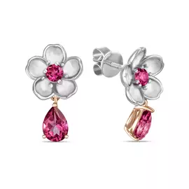 Золотые Серьги c топазами и эмалью