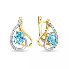 Золотые Серьги c топазом и бриллиантами