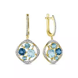 Золотые серьги c топазом и бриллиантами